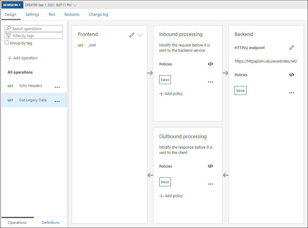 An outbound processing section of the get legacy data operation